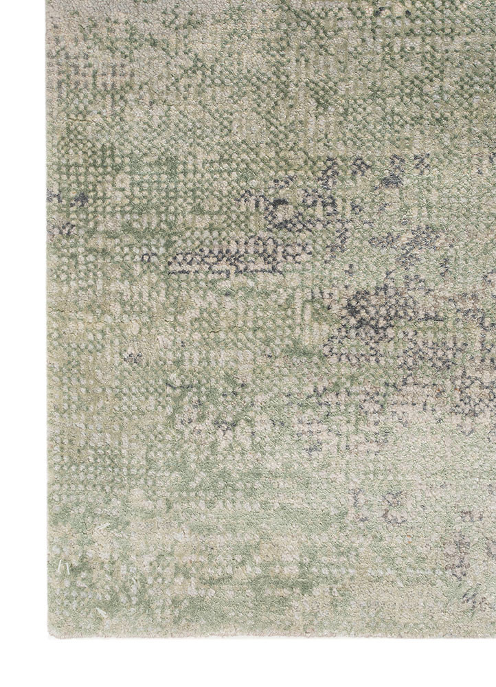 afterglow by kavi blue wool and bamboo silk hand knotted Rug - Corner