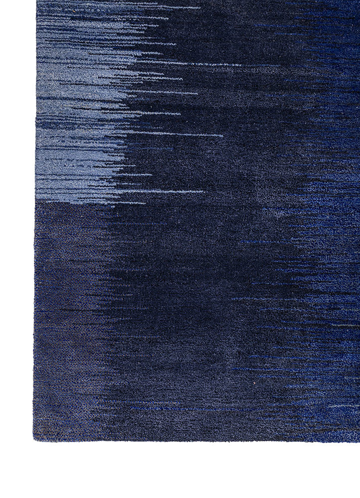 afterglow by kavi blue wool and bamboo silk hand knotted Rug - Corner