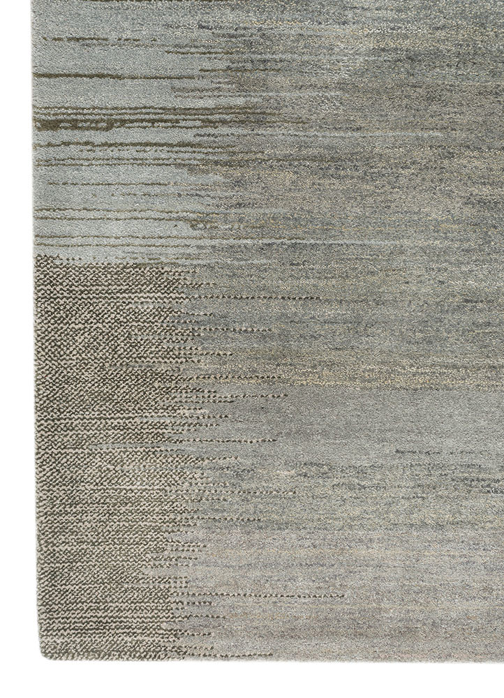 afterglow by kavi grey and black wool and bamboo silk hand knotted Rug - Corner