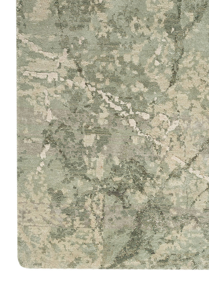 urban pause by kavi green wool and bamboo silk hand knotted Rug - Corner urban pause by kavi green wool and bamboo silk hand knotted Rug - Corner