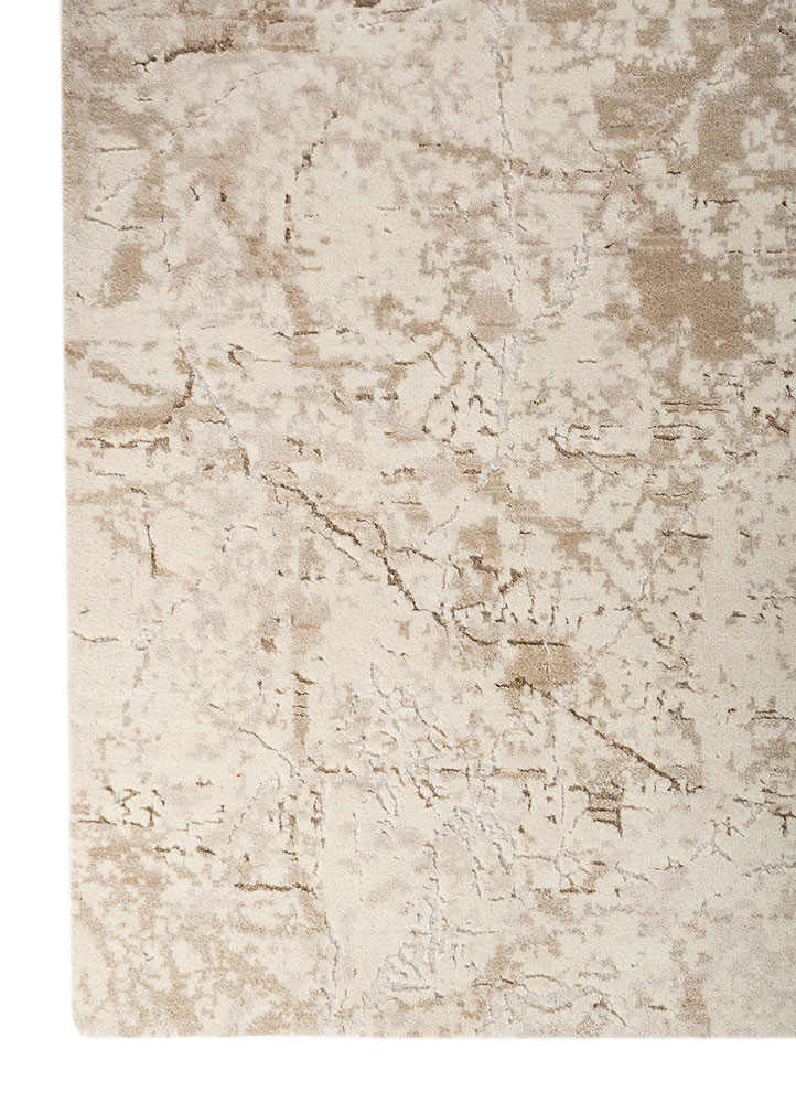 urban pause by kavi ivory wool and bamboo silk hand knotted Rug - Corner