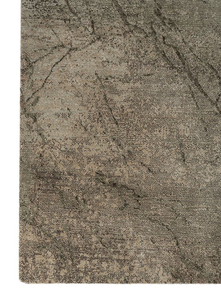 urban pause by kavi green wool and bamboo silk hand knotted Rug - Corner urban pause by kavi green wool and bamboo silk hand knotted Rug - Corner