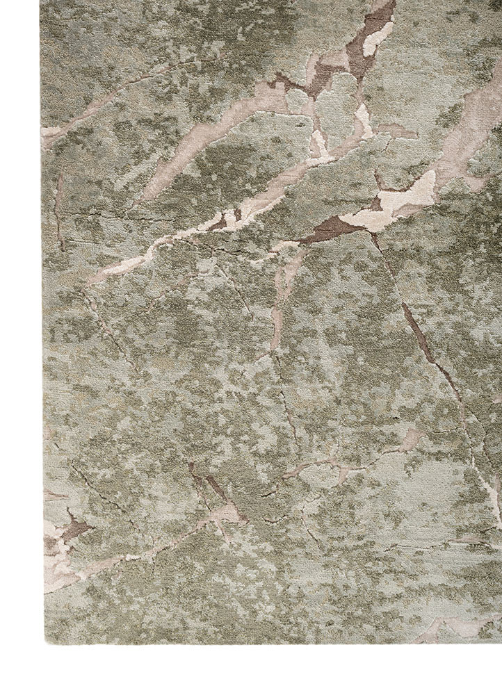 urban pause by kavi green wool and bamboo silk hand knotted Rug - Corner urban pause by kavi green wool and bamboo silk hand knotted Rug - Corner