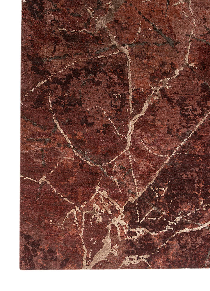 urban pause by kavi red and orange wool and bamboo silk hand knotted Rug - Corner urban pause by kavi red and orange wool and bamboo silk hand knotted Rug - Corner