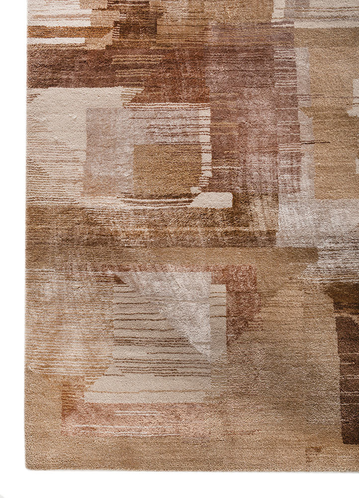 afterglow by kavi ivory wool and bamboo silk hand knotted Rug - Corner
