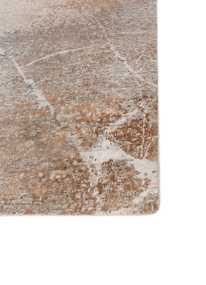 urban pause by kavi beige and brown wool and bamboo silk hand knotted Rug - Corner