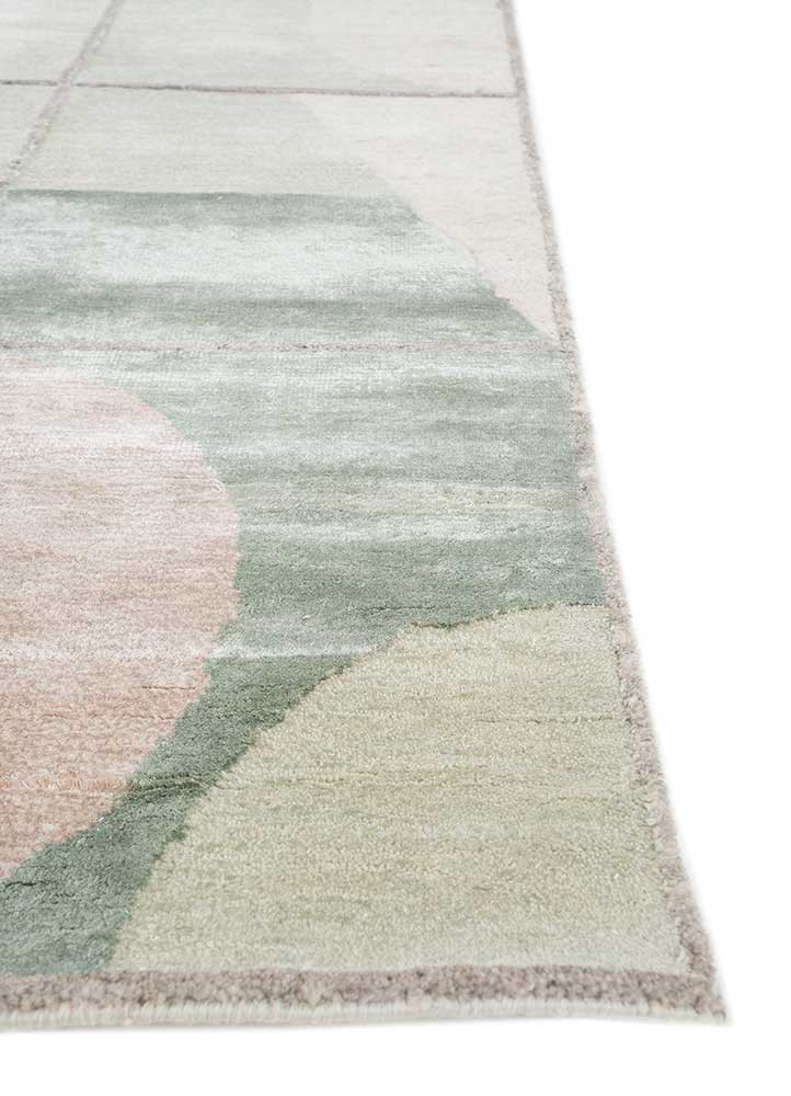 aakar by kavi green wool and bamboo silk hand knotted Rug - Corner