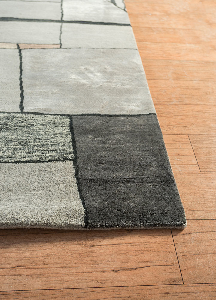 chaos theory by kavi grey and black wool and bamboo silk hand knotted Rug - Corner