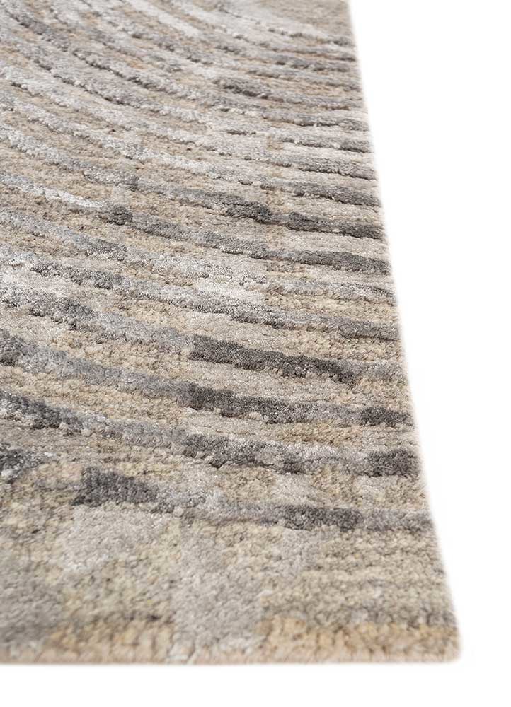 aakar by kavi beige and brown wool and bamboo silk hand knotted Rug - Corner