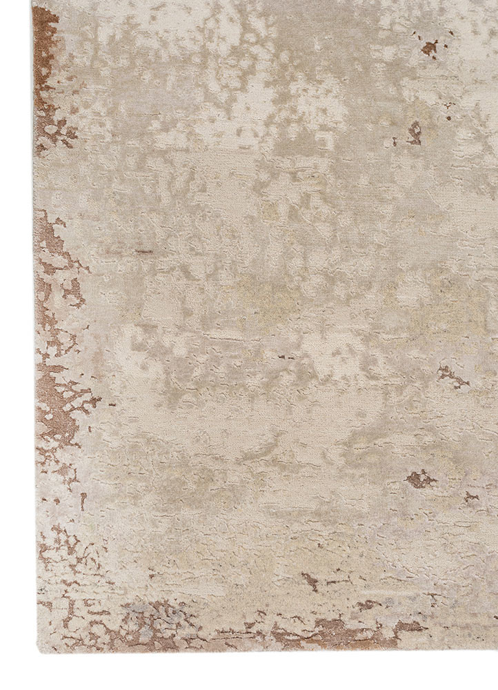 hidden by kavi ivory wool and bamboo silk hand knotted Rug - Corner