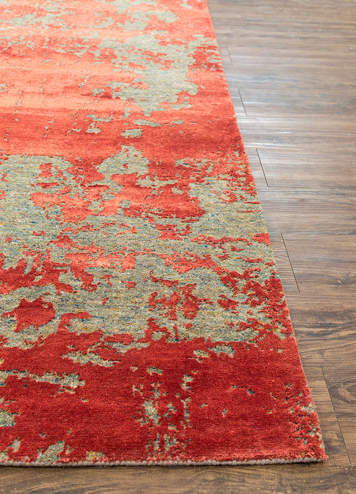 chaos theory by kavi pink and purple wool and bamboo silk hand knotted Rug - Corner chaos theory by kavi pink and purple wool and bamboo silk hand knotted Rug - Corner