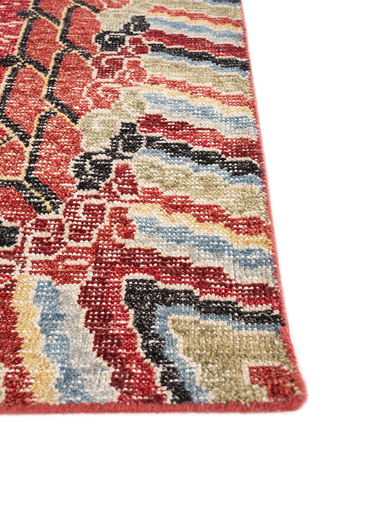 erbe red and orange wool hand knotted Rug - Corner erbe red and orange wool hand knotted Rug - Corner