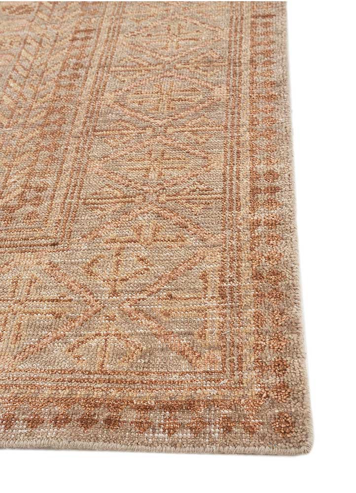 erbe beige and brown wool hand knotted Rug - Corner