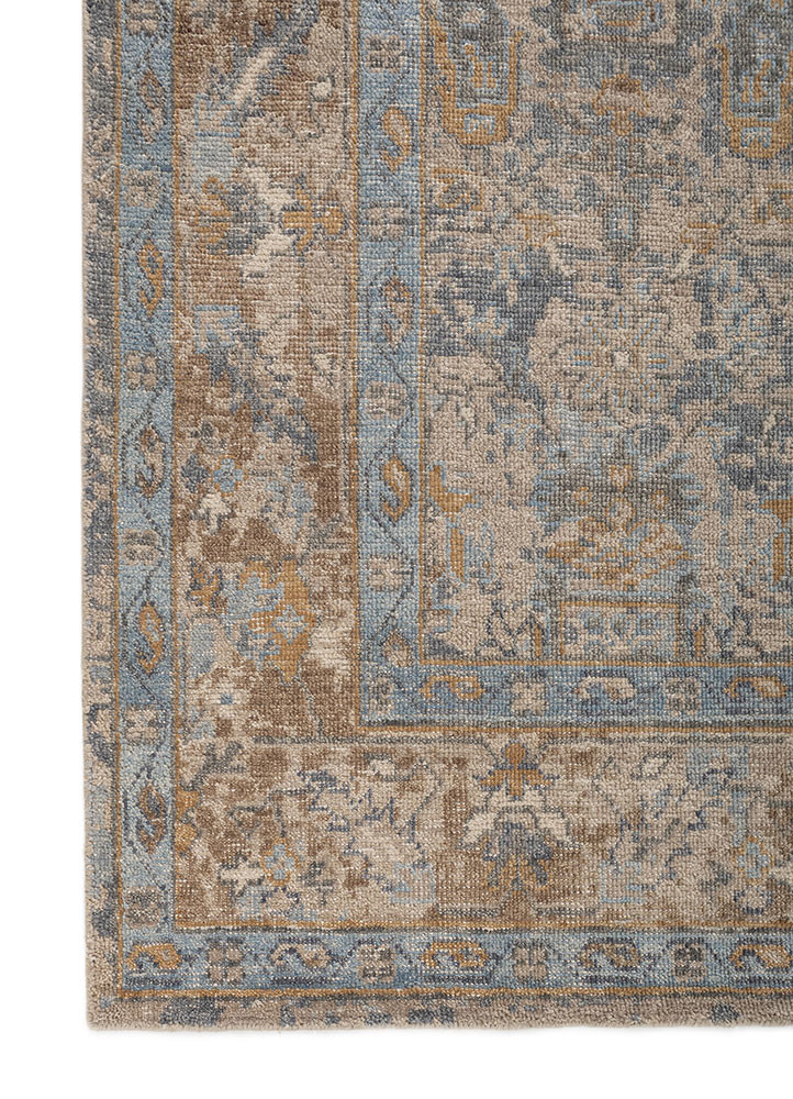 erbe beige and brown wool hand knotted Rug - Corner