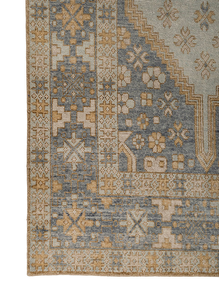 erbe blue wool hand knotted Rug - Corner