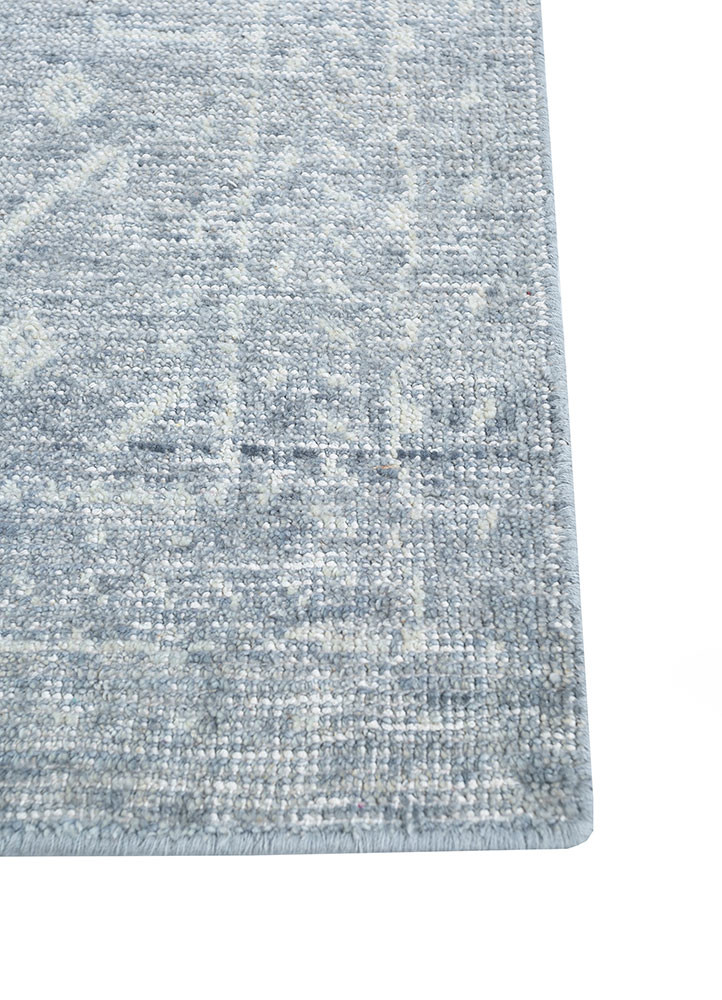 erbe blue wool hand knotted Rug - Corner