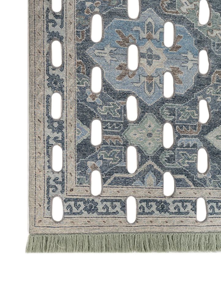 placebo blue wool hand knotted Rug - Corner