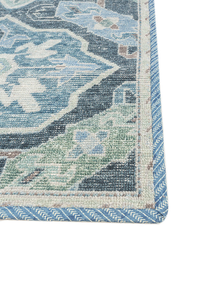 erbe blue wool hand knotted Rug - Corner erbe blue wool hand knotted Rug - Corner