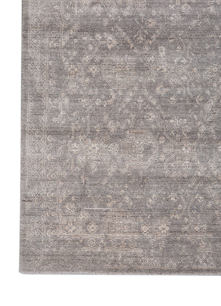 konstrukt beige and brown wool and bamboo silk hand loom Rug - Corner