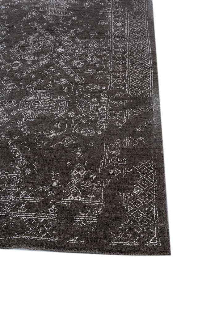 konstrukt grey and black wool and bamboo silk hand loom Rug - Corner