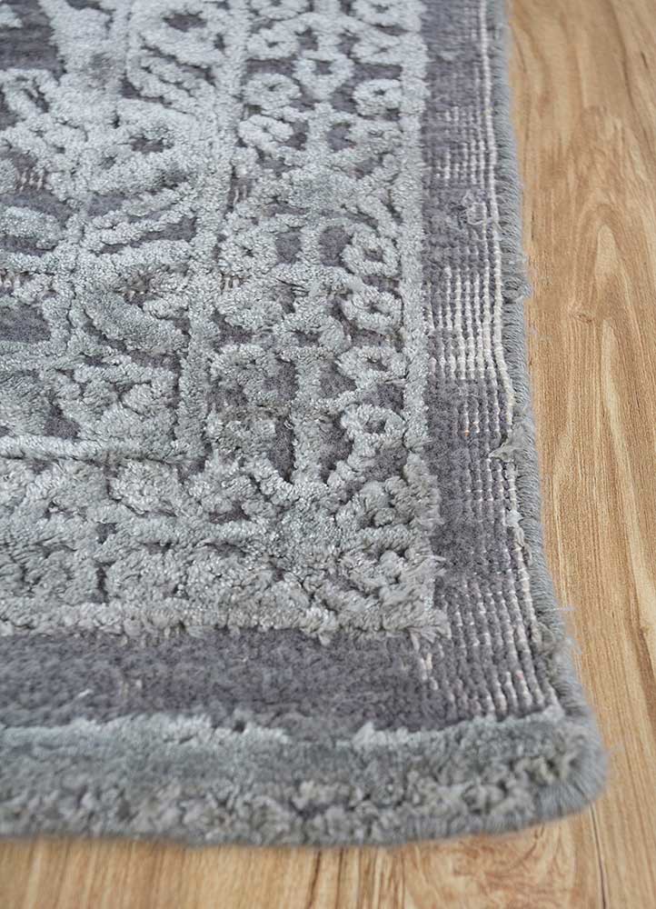 konstrukt blue wool and bamboo silk hand loom Rug - Corner