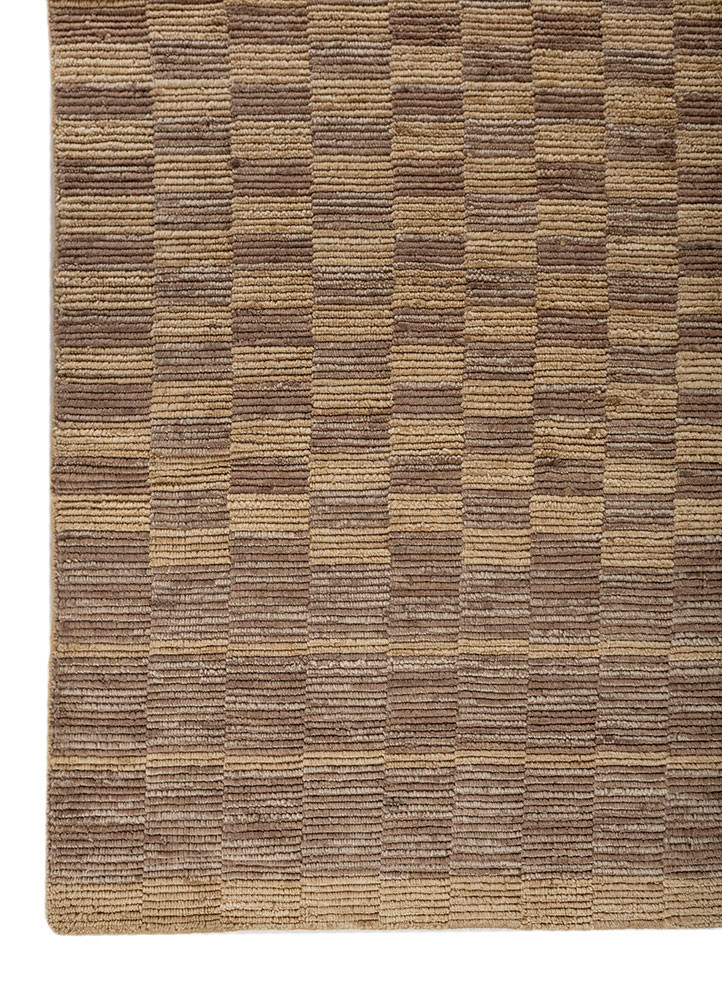 contour beige and brown wool hand loom Rug - Corner