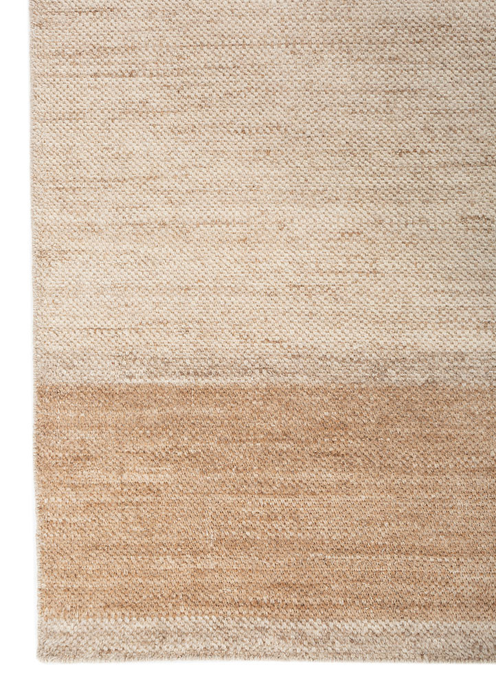 saga beige and brown wool hand loom Rug - Corner