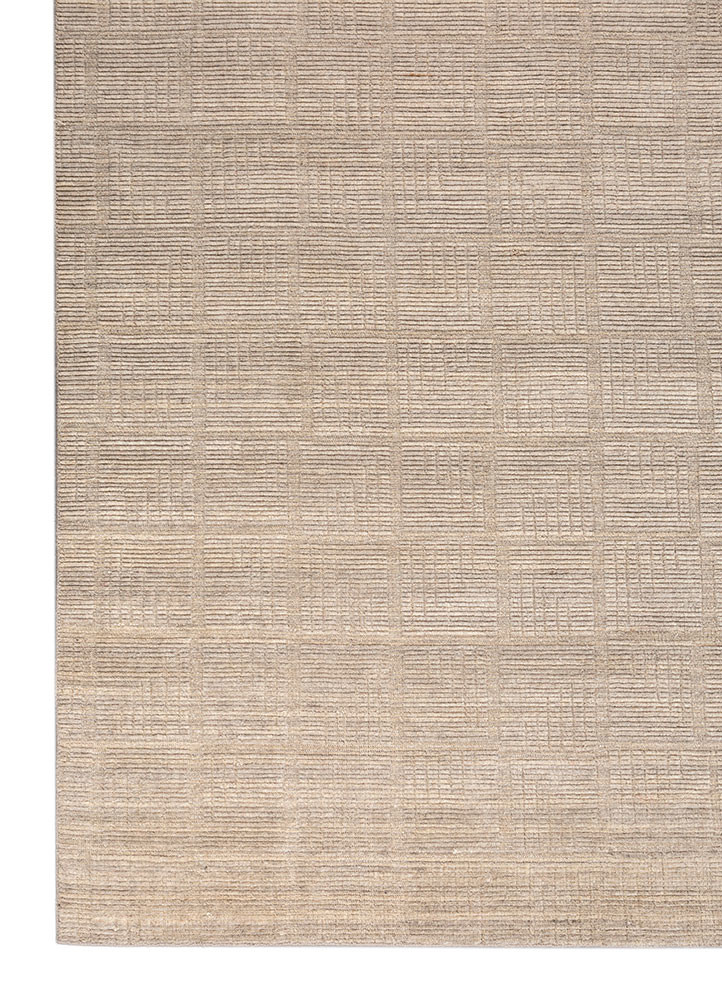 saga beige and brown wool hand loom Rug - Corner