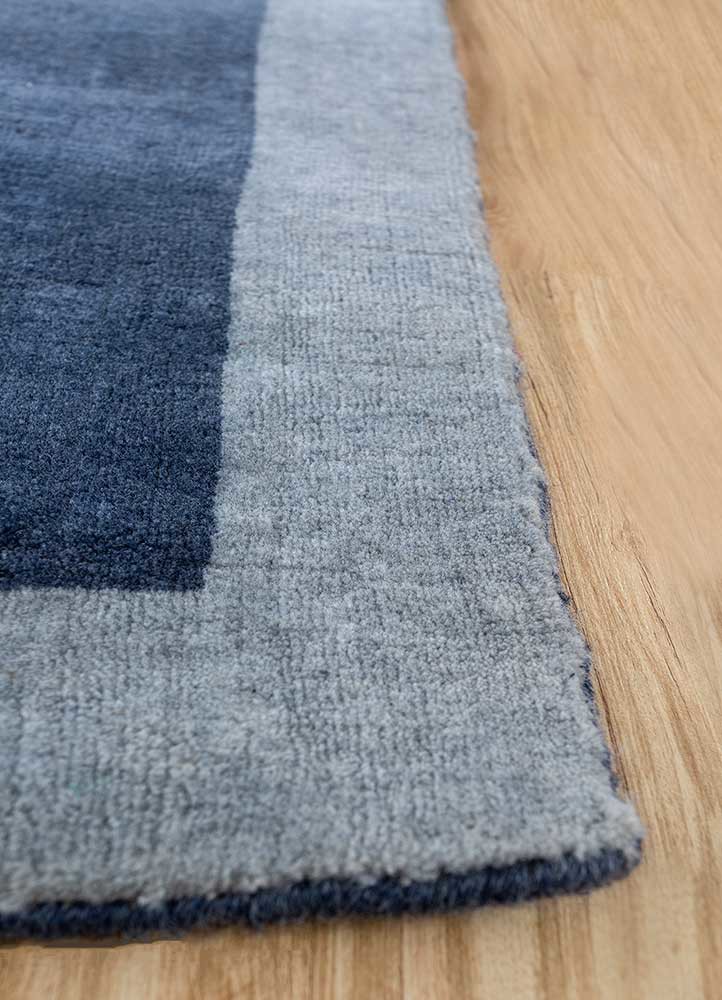 jean blue wool hand loom Rug - Corner