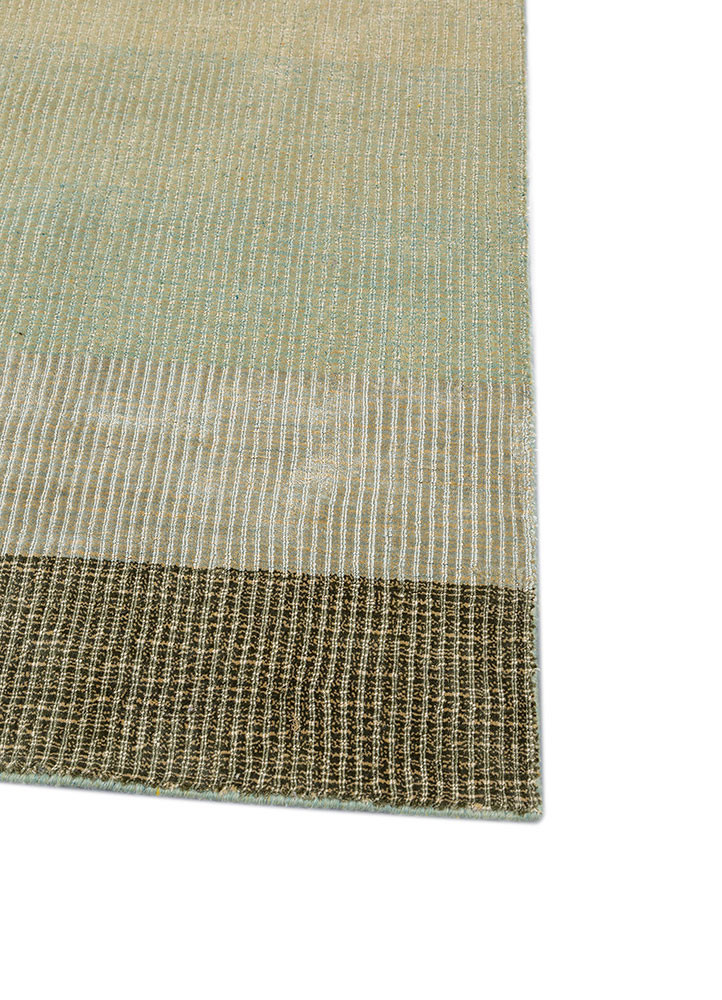 basis green wool and viscose hand loom Rug - Corner basis green wool and viscose hand loom Rug - Corner