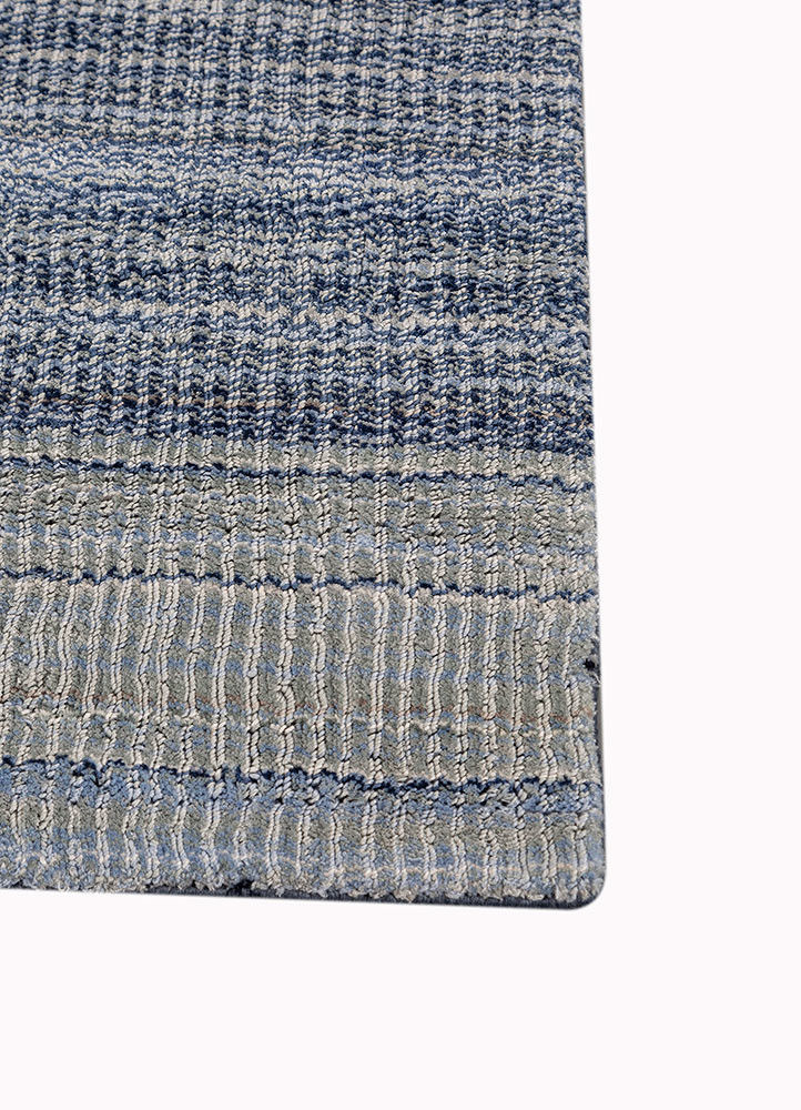 jean blue wool and viscose hand loom Rug - Corner jean blue wool and viscose hand loom Rug - Corner