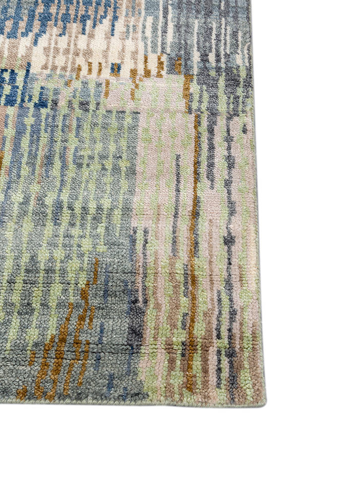 blythe blue wool hand knotted Rug - Corner