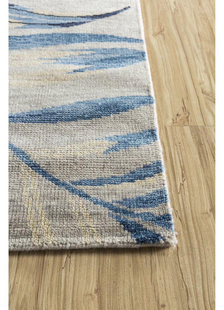 pansy blue wool hand knotted Rug - Corner