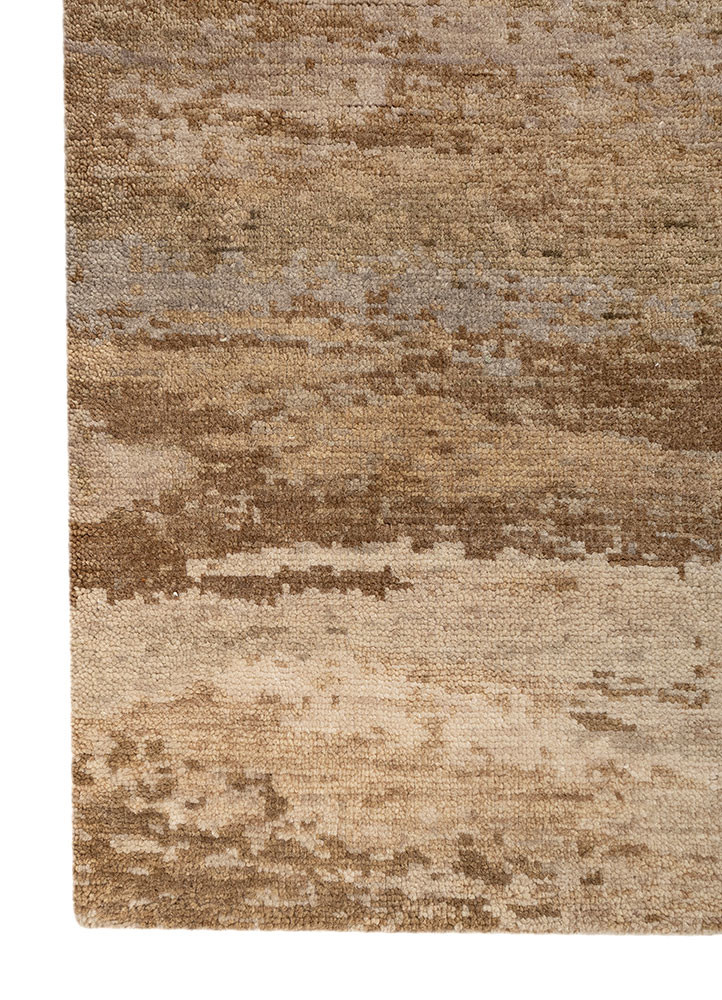 entropy beige and brown wool hand knotted Rug - Corner
