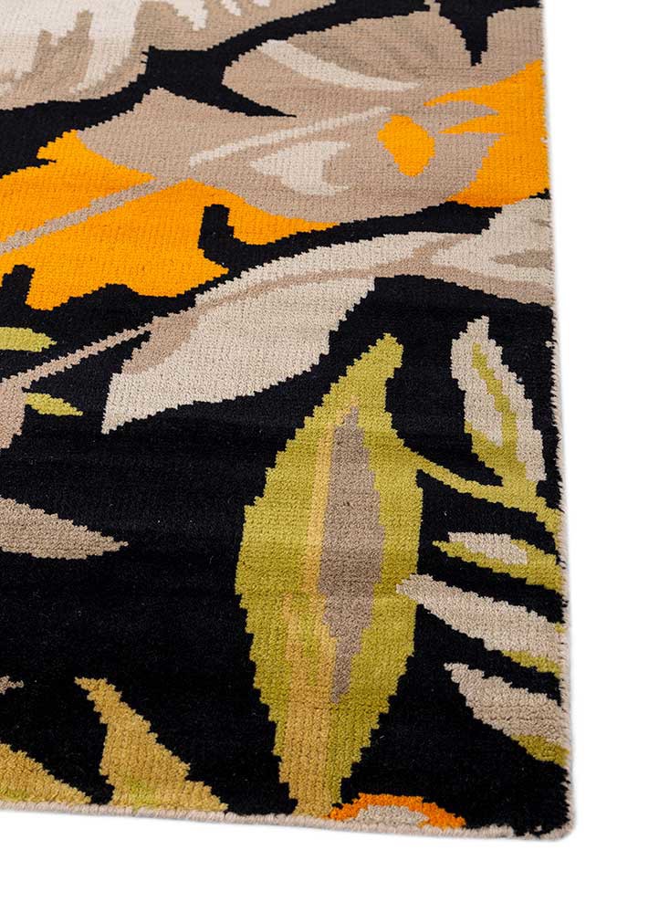 pansy grey and black wool hand knotted Rug - Corner