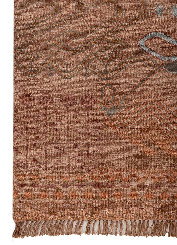 manchaha red and orange wool hand knotted Rug - Corner manchaha red and orange wool hand knotted Rug - Corner