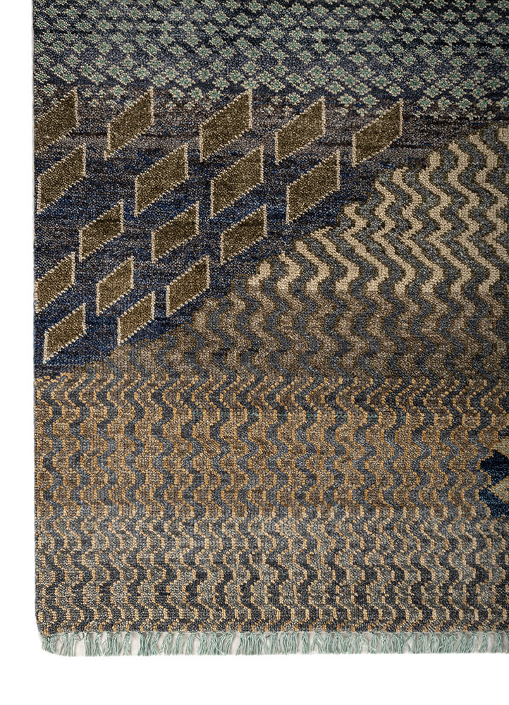 manchaha blue wool hand knotted Rug - Corner manchaha blue wool hand knotted Rug - Corner