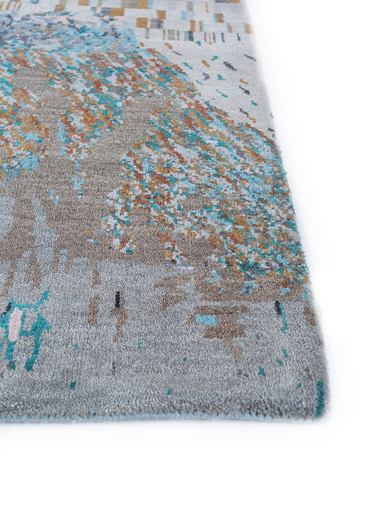 manchaha blue wool and bamboo silk hand knotted Rug - Corner