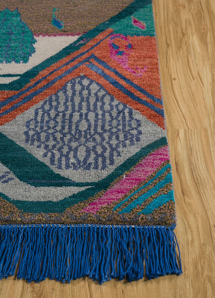 manchaha blue wool and bamboo silk hand knotted Rug - Corner manchaha blue wool and bamboo silk hand knotted Rug - Corner