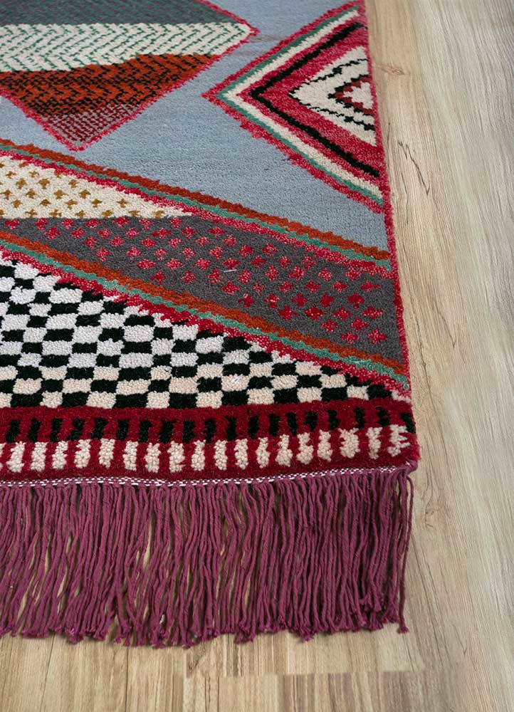 manchaha red and orange wool and bamboo silk hand knotted Rug - Corner