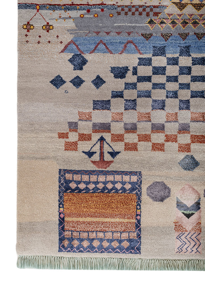 freedom manchaha grey and black wool and bamboo silk hand knotted Rug - Corner