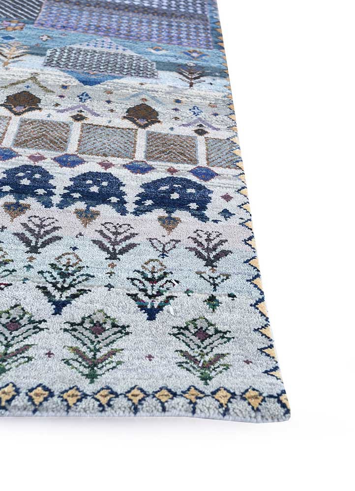 manchaha blue wool and bamboo silk hand knotted Rug - Corner