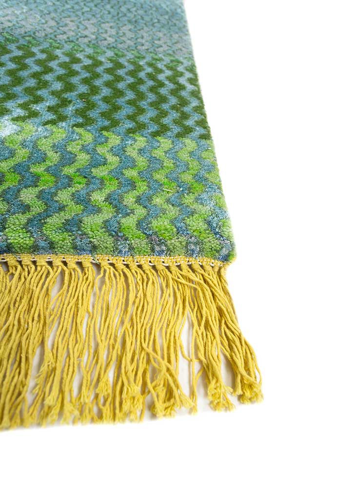 manchaha green wool and bamboo silk hand knotted Rug - Corner