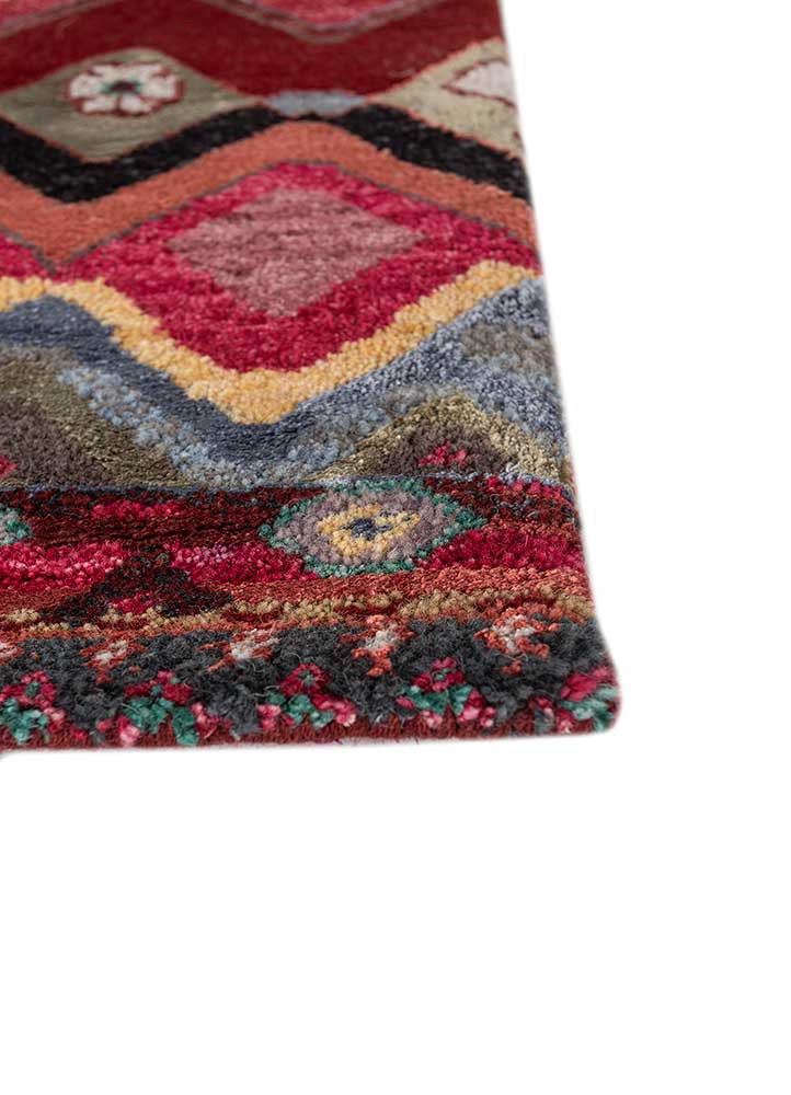 manchaha red and orange wool and bamboo silk hand knotted Rug - Corner