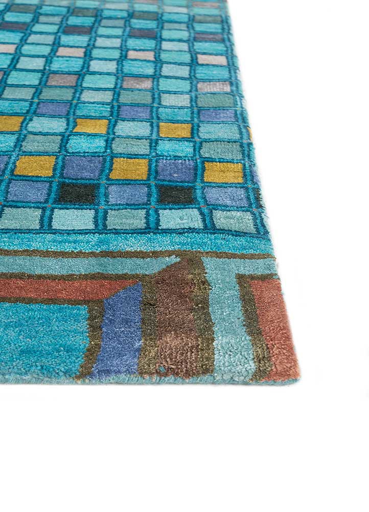 manchaha blue wool and bamboo silk hand knotted Rug - Corner