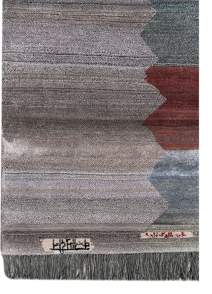 freedom manchaha grey and black wool and bamboo silk hand knotted Rug - Corner