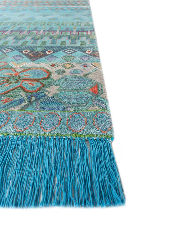 manchaha blue wool and bamboo silk hand knotted Rug - Corner manchaha blue wool and bamboo silk hand knotted Rug - Corner