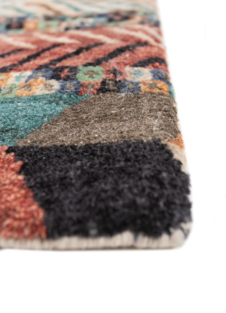 manchaha red and orange wool and bamboo silk hand knotted Rug - Corner