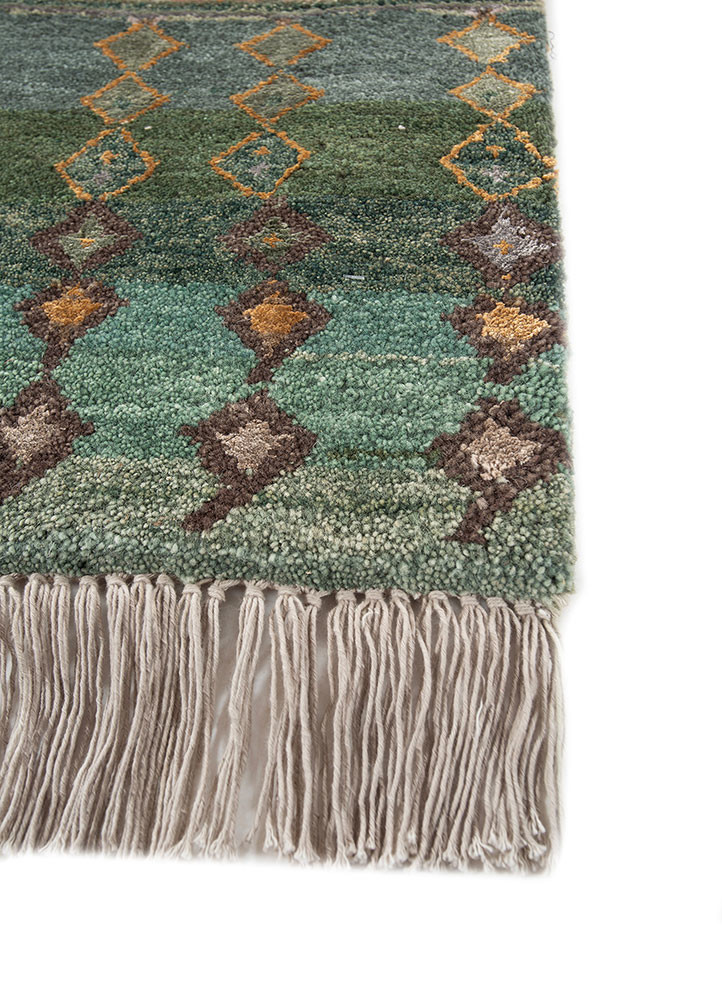 manchaha green wool and bamboo silk hand knotted Rug - Corner
