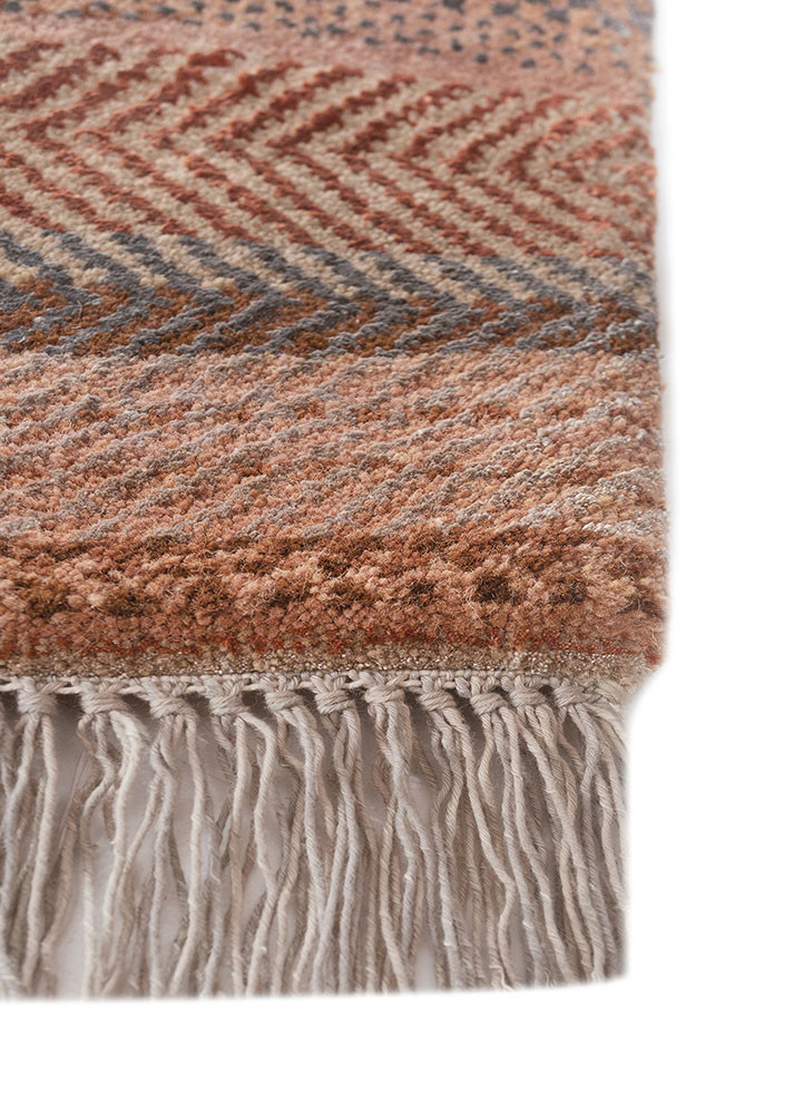 manchaha beige and brown wool and bamboo silk hand knotted Rug - Corner